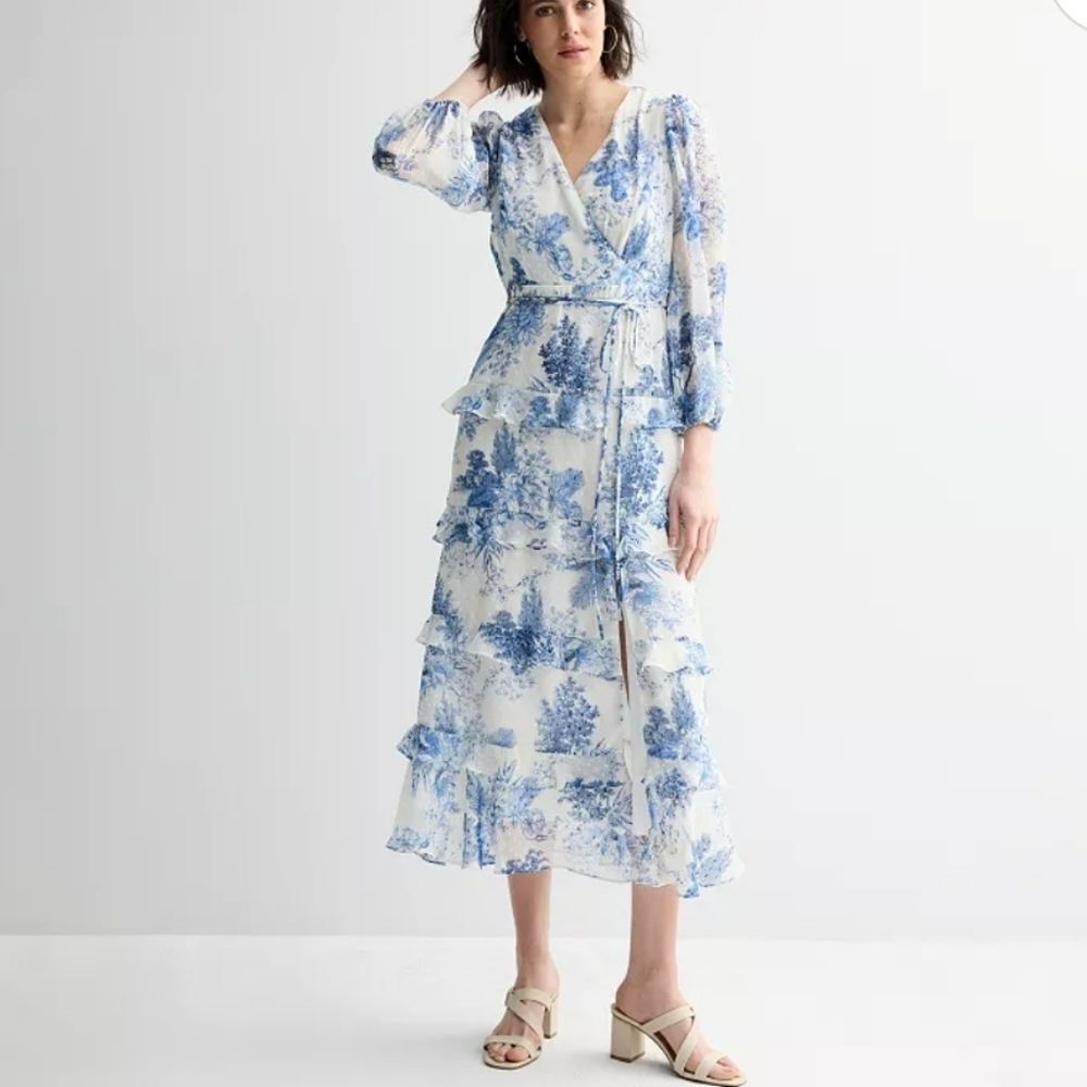 Women's Maison Tara Toile Surplice Tiered Ruffle Maxi DRESS - Picture 3 of 7